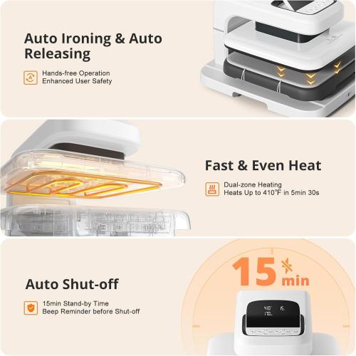 HTVRONT Auto Heat Press 2 - Heat Press Machine for T Shirts with Adjustable Pressure & Higher Heating Height, Heats Up Fast & Evenly Heat Press 15x15 for HTV, Sublimation, Heat Transfer Projects