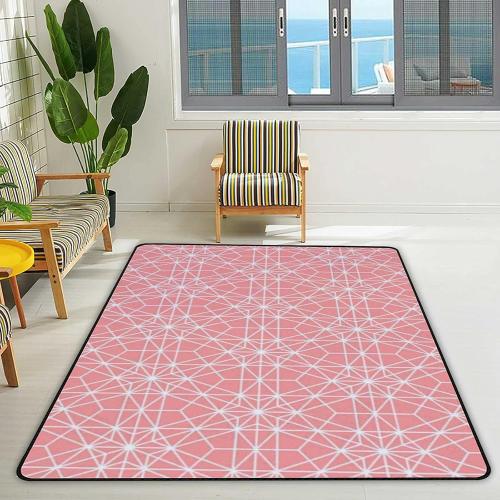 Area Rugs Mat for Living Room Geometric Lines Pink Graphic Modern Decoration Non-Slip Indoor Carpet Floor Ultra Soft Area Rug Kid Bedroom Dining Home Decor，Large Size 6'8x4'10