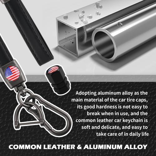 Car Key Chain & Car Tire Valve Caps Kit with US Flag Pattern,Stylish Keychain & Tire Valve Stem Caps as 4th of July Decorations,Cars Keychains Tires Air Cap Kit for Dust Protection