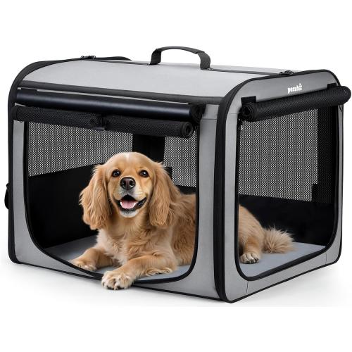 Large Dog Car Carrier Light Weight, 27×20.5×20.5ins Dog Carrier for Cars, Portable Dog Car Crate with Breathable Windows, Stable Pet Carrier for Both Indoor and Outdoor Use, Pet Travel Crate Gray