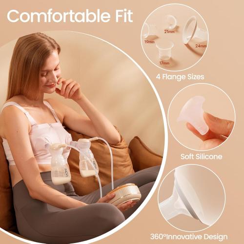 NCVI Electric Breast Pump 8132, Hospital-Grade -300mmHg, Micro-Vibration Comfort, 4 Modes · 9 Levels · 5 Speeds (180 Combos), 4400mAh Rechargeable, 17-24mm Fit, Quiet Portable Breast Pump