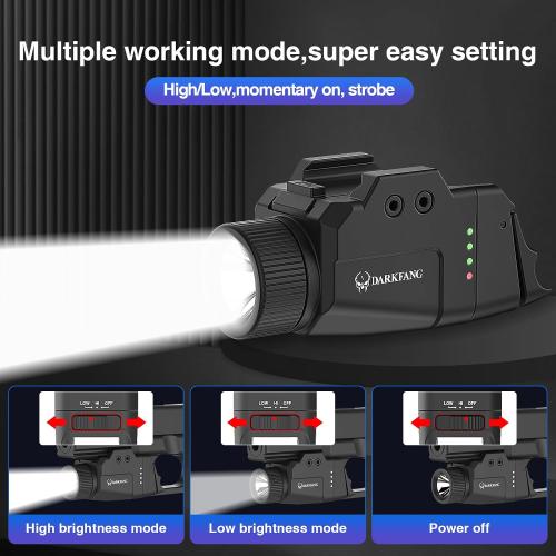 DARKFANG Compact Pistol Flashlight 1000 Lumen Tactical Flashlight | High and Low Rear Switch for Glock and Picatinny Rail