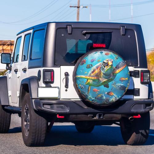 Dujiea Marine Funny Sea Turtle Fish Spare Tire Cover, Universal Wheel Tire Cover Dust-Proof Tire Protectors for Trailer Rv Van SUV Truck Camper and Many Vehicle 14 15 16 17 Inch