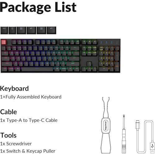 Black Keychron K10 Full Size Layout Bluetooth Wireless/USB Wired Mechanical Gaming Keyboard for Mac with Keychron Super Banana Switch/RGB Backlight 104 Keys Computer Keyboard for Windows Laptop(Version 2)