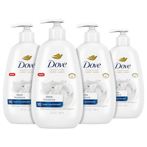 4 Dove Advanced Care Hand Wash Deep Moisture 4 Count for Soft, Smooth Skin, More Moisturizers than the Leading Ordinary Hand Soap, 12 oz