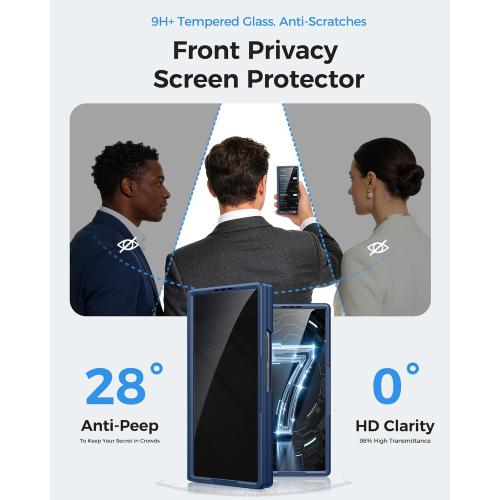 for Samsung Galaxy Z Fold 7 Case with Stand, Front Privacy Screen Protector, Hinge Protection, Slim Rugged Hard Shockproof Cover, Full Body Protective Phone Case for Samsung Z Fold7 2025, Blue