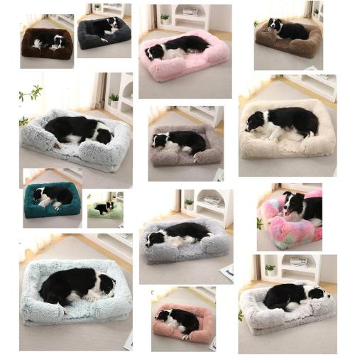 Half Surround Dog Bed Soft Square Pet Cat Sofa Full Filling Medium Kennel Plush Cushion House(Light Gray,Small)