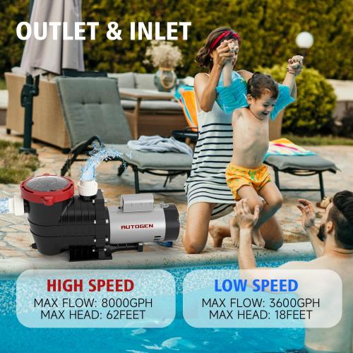 Pool Pump, 2.0 HP Variable Speed, 8000GPH 230V Above Ground, 1500W Swimming with Strainer Basket and Drain Plug 60HZ Silent Operation, UL for Security