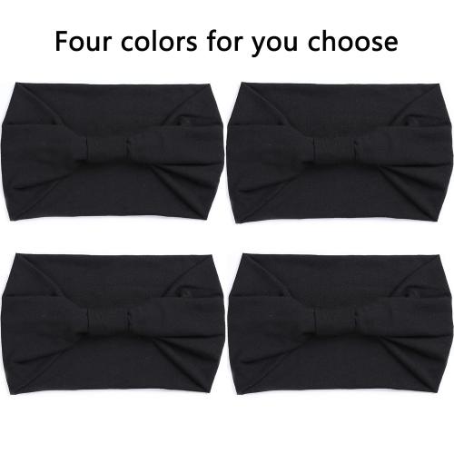 XTREND 4 Packs Wide Headbands Fashion Bandana Bohemian Style Elastic Knotted Non-Slip Headband Black Women Outdoor Sports Yoga Sweat Absorbent Solid Color Hair Accessories (Black Series)