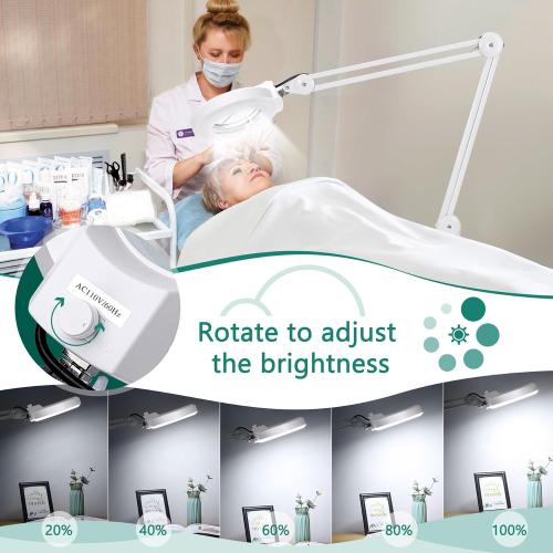 10X Magnifying Glass with Light and Stand, Floor Lamp with 5 Wheels Rolling Base for Lash Estheticians Facials, 1,500 Lumens Stepless Dimmable, LED Lighted Standing Magnifier for Sewing Crafts