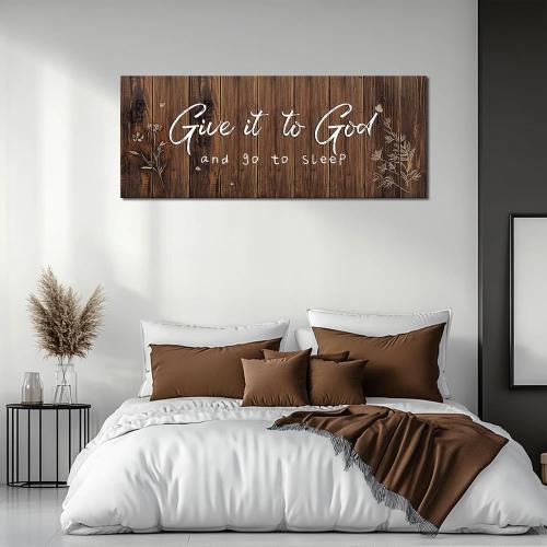 Vefacaiyo Give It to God and Go to Sleep Canvas Wall Art Christian Inspirational Quotes Poster Painting Artwork for Home Living Room Bedroom Wall Decor Framed Ready to Hang 40x16 Inch
