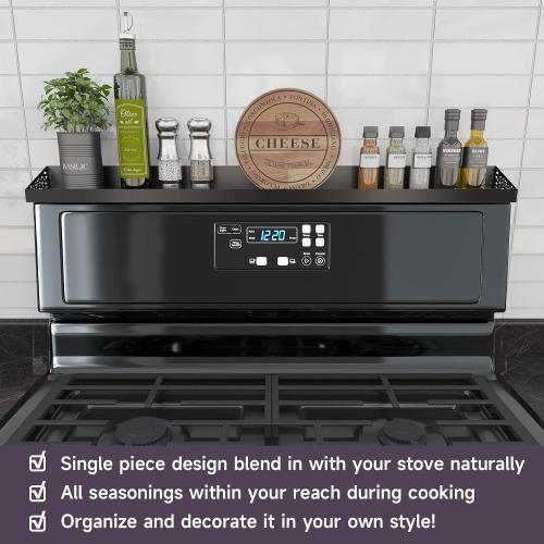 30 Magnetic Stove Top Shelf – Black Spice Rack and Seasoning Organizer – Magnetic Kitchen Shelf for Back of Stove – Over Stove Rack and Storage Organizer