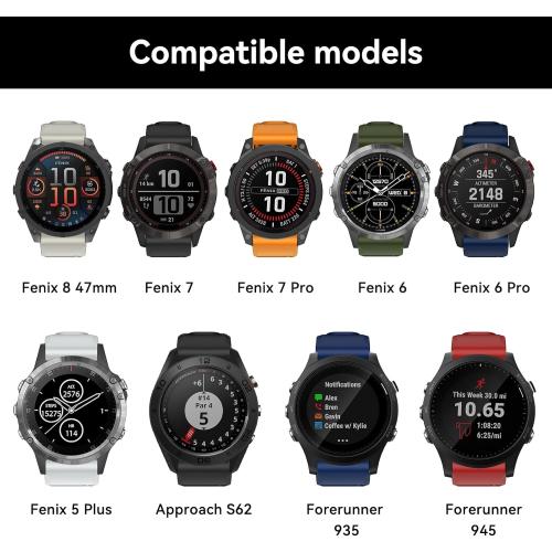 Compatible with Garmin Fenix 8 47mm/Fenix 7/Fenix E Band, 22mm Easy-fit Sport Silicone Strap for Fenix 7 Pro/Fenix 5/Fenix 5 Plus/Fenix 6/Fenix 6 Pro/Forerunner 945/935 Smartwatches