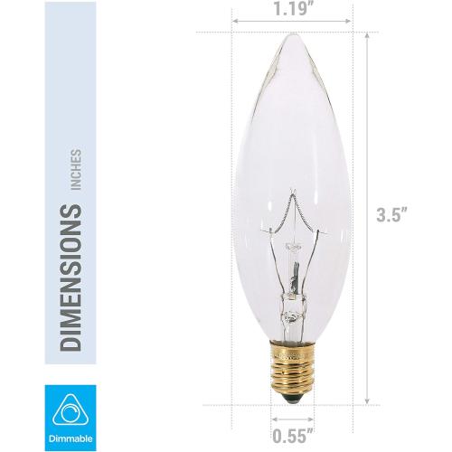 KOR (Pack of 6) Clear European Base (E14) Torpedo Tip 120V Chandelier Bulbs - Straight Tip (25)