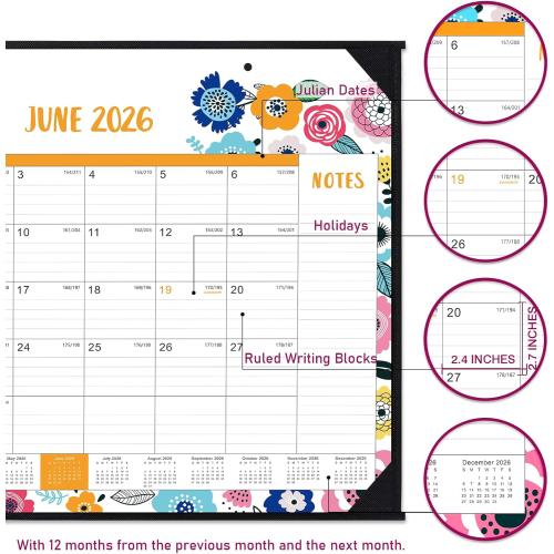 2026 Desk Calendar - Large Desk Calendar 2026, Jan. 2026 - Dec. 2026, 22 x 17, 2026 Calendar 12 Month with Corner Protectors, Desk Pad, To-Do List & Notes, Desk/Wall Calendar for Organizing - Colorful Floral