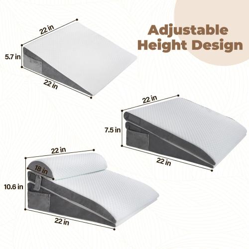 White ENITYA Bed Wedge Pillow for Sleep Apnea - 3PCS Wedge Pillow for Acid Reflux Relief/Back Pain Relief/Sleeping/After Surgery/Leg Support - Memory Foam Top, Washable Cover, White