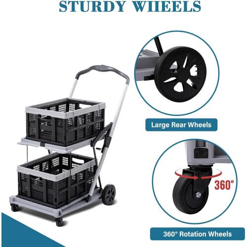 Collapsible Shopping Cart on Wheels, Folding Shopping Cart with 360° Swivel Wheels, Multi Use Utility Cart Adjustable Portable Trolley, Used for Picnic, Supermarket, Gray