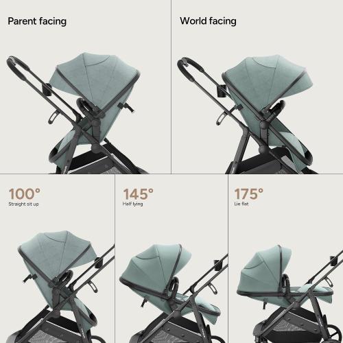 Mompush Wiz 2 in 1 Baby Stroller with Infant Pramette Mode, One Hand Fold Convertible Newborn to Toddler Stroller with Reversible Seat and Large UPF 50  Canopy