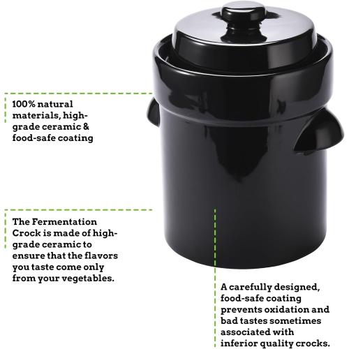 Nourished Essentials Fermentation Crock Jar - Sauerkraut, Onggi, Kimchi Containers - Ceramic Fermenting Crock with Lid and Weights - Stoneware Pickling Crock - Fermenter Pot for Kimchi and Kombucha