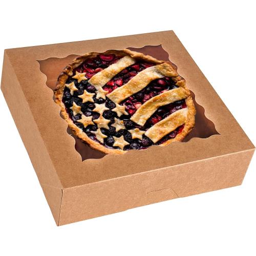 Tcoivs 30-Pack Pie Boxes 10 x 10 x 2.5, Bakery Boxes with Window, Auto-Popup Cookie Boxes for Muffins, Donuts and Pastries (Brown)