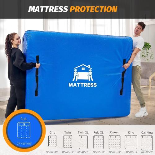 Mattress Bags for Moving, BETU Mattress Protector Waterproof Mattress Cover Full Size Storage Bags with 8 Heavy-Duty Handles and Zipper for Bed Extra Thick Large Reusable (77x57x15 Blue)