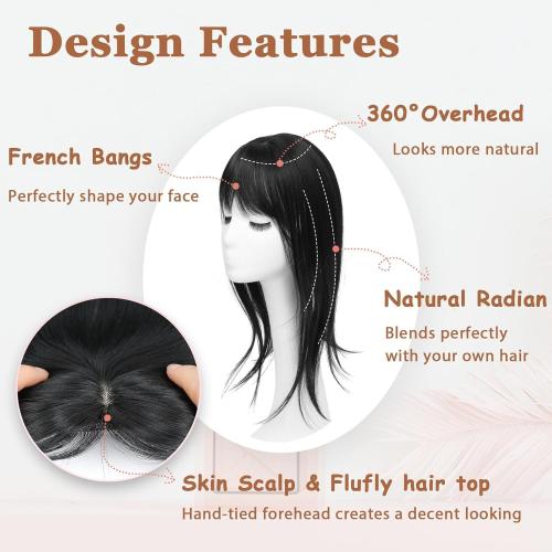 Color dirty blond Hair Toppers for Women, 20 Inch Long Curly Wavy Hair Topper 360° 3D French Clip in Bangs (Straight 18 inch)