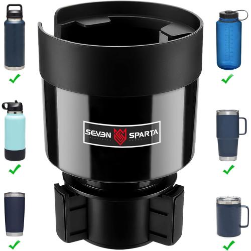 Seven Sparta Car Cup Holder Expander with Adjustable Base, Compatible with Hydro Flasks 32/40 Ounce, Compatible with Yeti Ramblers 20/26/30 Ounce, Other Bottles in 3.4-3.8 (Black)