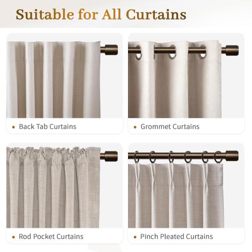 Curtain Rods for Windows 48 to 84, Bronze Curtain Rod, 1 Inch Heavy Duty Decorative Drapery Rods with Adjustable Length for Living Room, Bedroom, Outdoor/Indoor