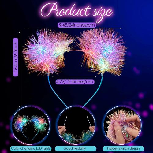 Juexica 16 Pcs Lighted Cat Ears Headband with Color Change LED Cat Headband Rave Hair Accessories for Women (Classic Color)