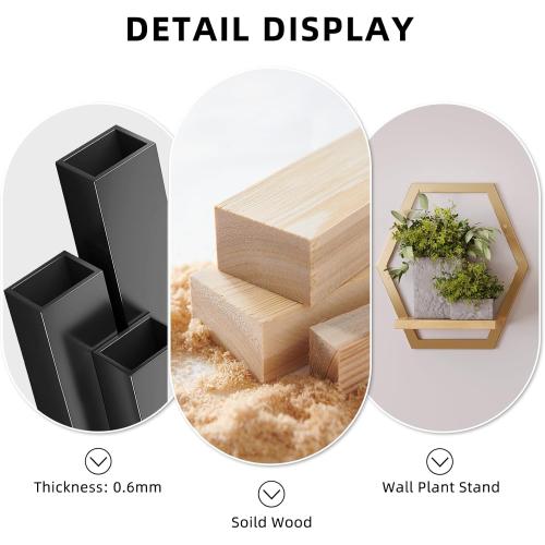 3 Pack Solid Wood & Heavy Duty Metal Wall Plant Stands,9inch Natural Wood Shelf, Boho Arch Hanging Planter for Indoor 25 LB Load for Plants, Flowers, Herbs Golden