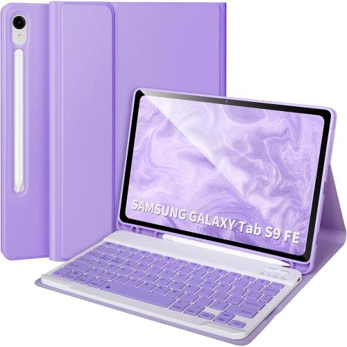 Keyboard Case for Samsung Galaxy Tab S9 FE 10.9/ S9 11 2023,Case with Keyboard for Samsung S9 FE with S Pen Holder,Detachable Wireless Bluetooth Keyboard for Galaxy S9 11 Auto Wake/Sleep, Purple