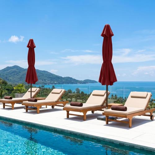 ABCCANOPY 10ft Scalloped Patio Umbrella, Outdoor Table Umbrella with Tilt and Crank, Fiberglass Ribs Deck Umbrella for Patio, Pool, Garden, Picnic (Burgundy)