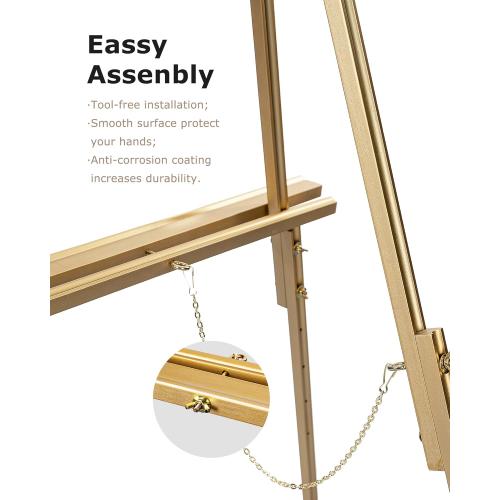 DJAR 3 Pcs 63 Wooden Easel Stand for Sign, Dual-use Adjustable Height, Wood Floor Display Easel for Wedding, Welcome Board, Poster, Picture, Photo- Gold