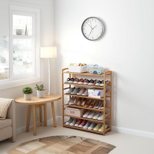 Size30.31 x 9.05 x 24.60  6-Tier Wooden Shoe Rack Organizer, Large Storage Shelf for 24-28 Pairs, Natural Bamboo Color ((30.31 x 9.05 x 24.60)) (6-Tier)