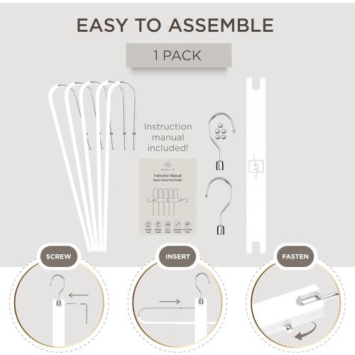White MORALVE Pants Hangers Space Saving - European Beechwood Scarf and Jean Hangers - Closet Organizer and Space Saver Pant Rack, Leggings Hanger, and Scarf Holder with 360° Swivel Hook (1 Pack)