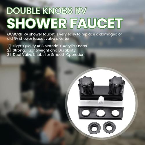 RV Shower Faucet Dual-Handle Camper Shower Faucet Replacement 4 RV Shower Valve Diverter for Camper Van Outside and Inside Bathroom Shower with Acrylic Knob (Black Faucet)