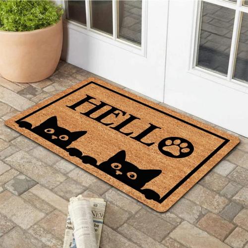 Funny Welcome Mat Personalized Front Porch Mat Decor Rugs with Rubber Back 30(L) x 18(W Black Peeking Cat Hello Doormat for Entrance Way Monogram Mats for Front Door No Slip Kitchen Rugs and Mats