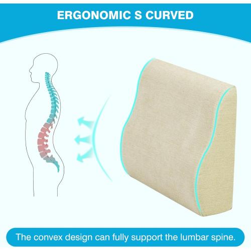 TANYOO Back Support Pillow for Recliner Dual Layer Lumbar Support Pillow with Gel Memory Foam Ergonomic Orthopedic Lumbar Cushions for Elderly Lower Back Pain Relief Washable Cover Khaki