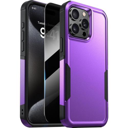 Diaclara Designed for iPhone 15 Pro Max Case, [with Privacy Screen Protector] [Anti Spy] [Military Grade Drop Protection] Heavy Duty Full-Body Shockproof Phone Case, Purple