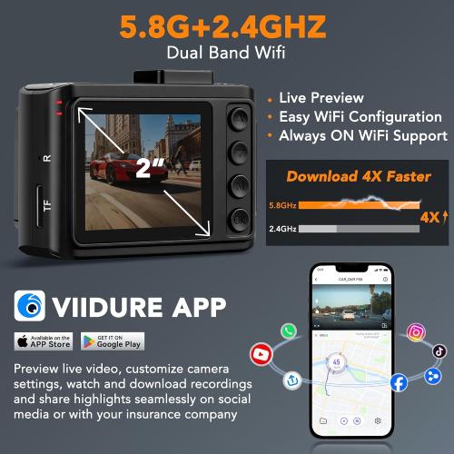 4K Dash Cam Front and Rear, STARVIS 2 Night Vision, Free 64GB Card, 5GHz WiFi with App, Built-in GPS, Dash Camera for Cars 170° Wide Angle, 3 IPS Screen, Loop Recording, 24H Parking Monitor