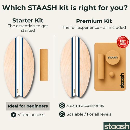 STAASH® Balance Board – Starter (Board   Roller) or Full Kit (w/Mat, Ball & Disc) – Core Balance Trainer for Fitness, Rehab, Surf – Free Coaching Videos