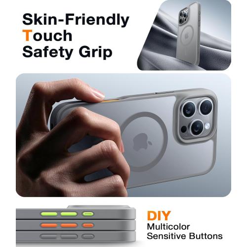 TORRAS for iPhone 16 Pro Case Translucent Matte Back/Natural Titanium Gray Edge | Compatible with MagSafe, Military Grade Drop Protection, Stronger Magnetic, Shockproof Airbag, Color Button, Slim