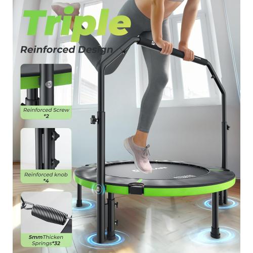 BCAN 40/48 Foldable Mini Trampoline, Rebounder Trampoline for Adults, U/T Adjustable Foam Handle, Exercise Rebounder for Adults Indoor/Garden Workout, Max Load 330lbs/440lbs-2025