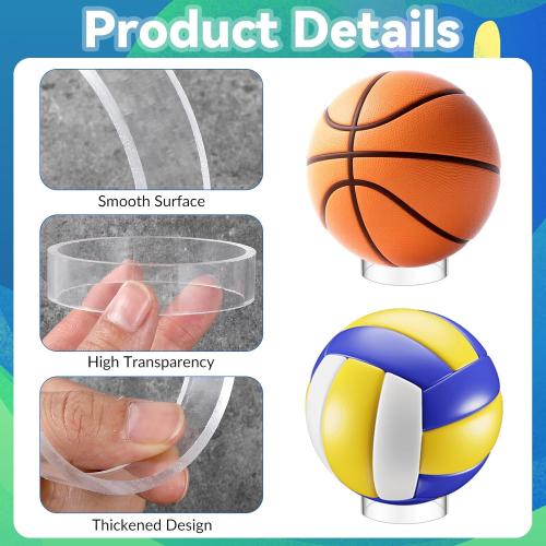 6 PCS 2.6 Inch Clear Sphere Display Stand, Clear Plastic Sport Ball Holder Acrylic Round Clears Soccer Ball Display Rack Stand Sphere Holder for Spheres Football Basketball Volleyball Soccer Softball