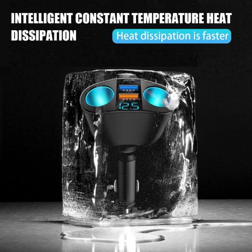 Car Cigarette Lighter Splitter, 2-Socket Cigarette Lighter Adapter with LED Voltmeter, Dual USB QC3.0 Type-C 20W PD Fast Car Charger, 12V/24V Splitter Adapter for Smart Phone GPS Dash Cam