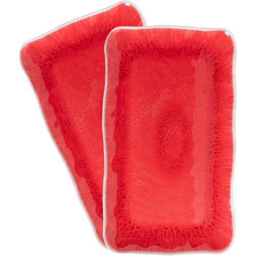 17” x 10” Rectangular Large Serving Platters, 2 Pieces Melamine Serving Trays Sets for Serving Food For Christmas, Mother's Day, Parties, Wedding, Gatherings, Dishwasher Safe. Reactive Red