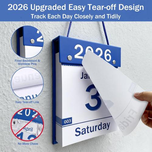 2026 Daily Wall Calendar, Page per Day with Large Print Dates, 365 Day Tear off Wall Calendar for Seniors Gift Home Office School Dorms, 8.5 x 6, Tear Away Calendars with Hanging String, Blue