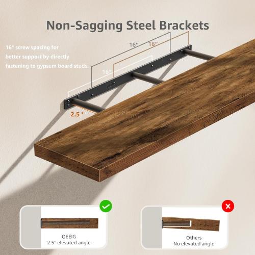 QEEIG Floating Shelves for Wall 47.2 Extra Long - Wall Shelf Bathroom Kitchen Living Room Bedroom Farmhouse Home Decor Display Bookshelf Large 47.2 x 9.3 inch Set of 2, Rustic Brown (008-120BN)