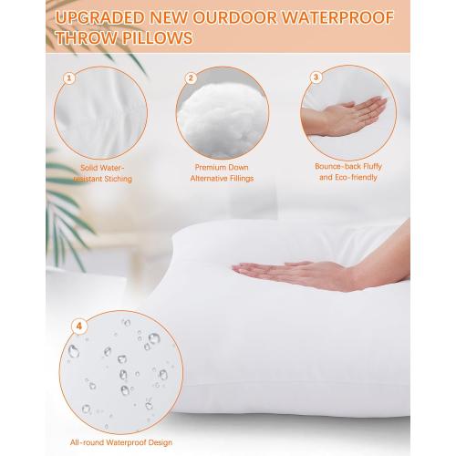 Outdoor Pilllows Waterproof 12x20 Pillow Insert Set of 4, Water-Resistant Retangular Throw Pillow Inserts for Patio, Garden, Porch, Lumbar Supportive Outdoor Furniture Decor