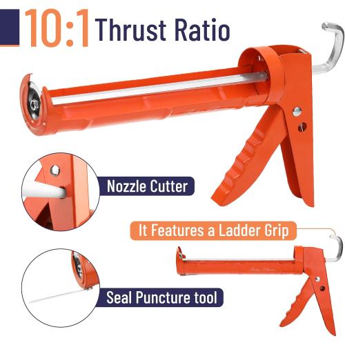 Bates- Caulk Gun Kit, 10:1 Thrust Ratio, Caulking Gun, Caulk Remover Tool, 2 Inch Stainless Steel Putty Knife Scraper, Finishing, Smoothing & Grout Removal Tool, Caulking Tool Kit